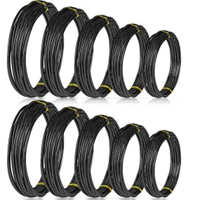 10 Rolls Bonsai Wires Anodized Aluminum Bonsai Training Wire in 5 Sizes - 1.0 mm, 1.5 mm, 2.0 mm, 2.5 mm, 3.0 mm, Total 164 Feet (Black)