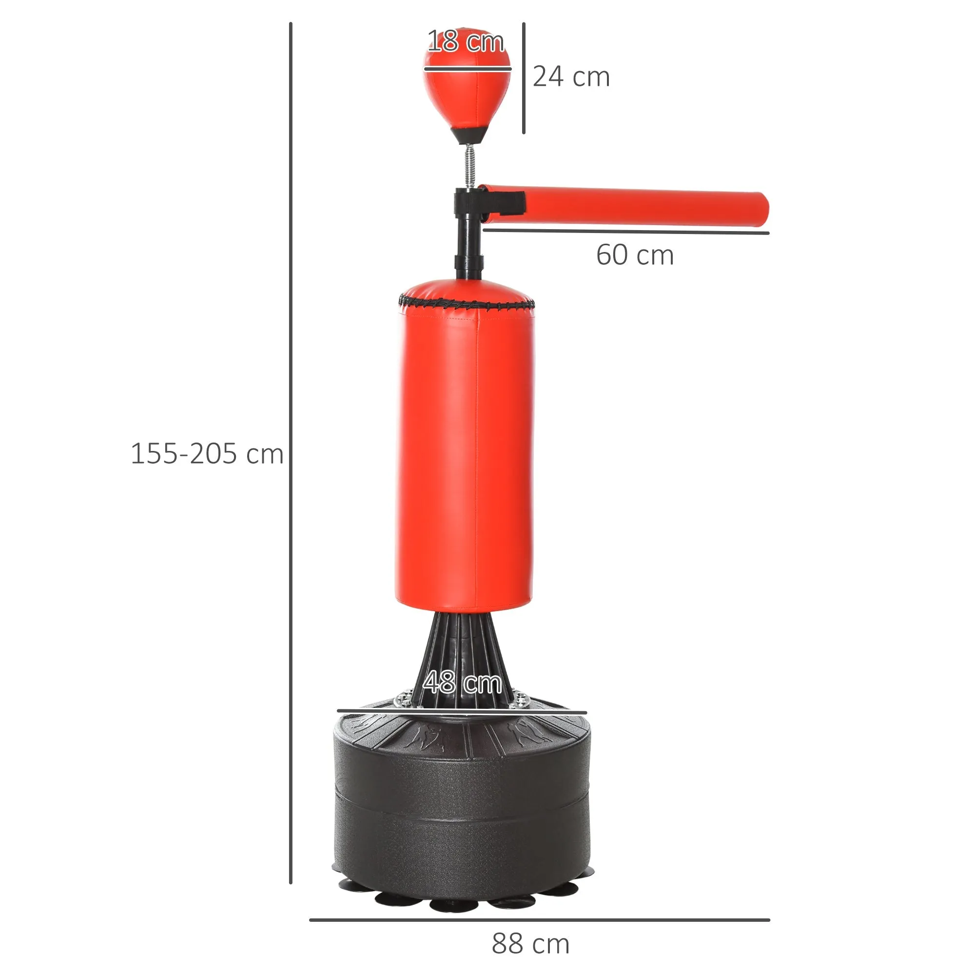 155-205cm 3-IN-1 Freestanding Boxing Punch Bag Stand with Rotating Flexible Arm Speed Ball Waterable Base