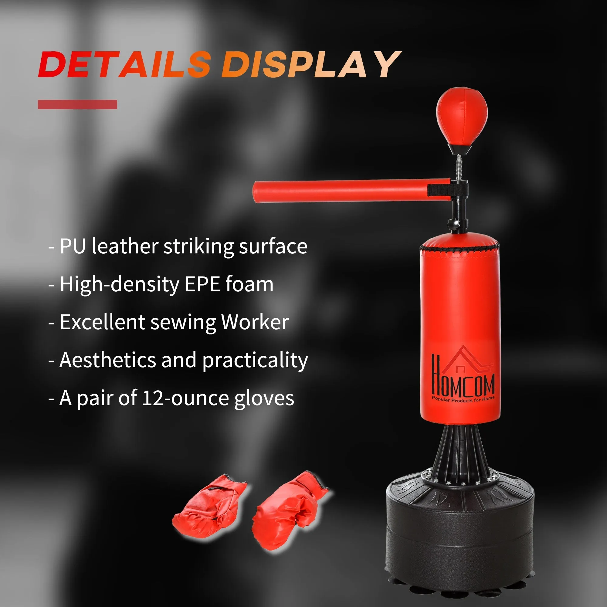 155-205cm 3-IN-1 Freestanding Boxing Punch Bag Stand with Rotating Flexible Arm Speed Ball Waterable Base
