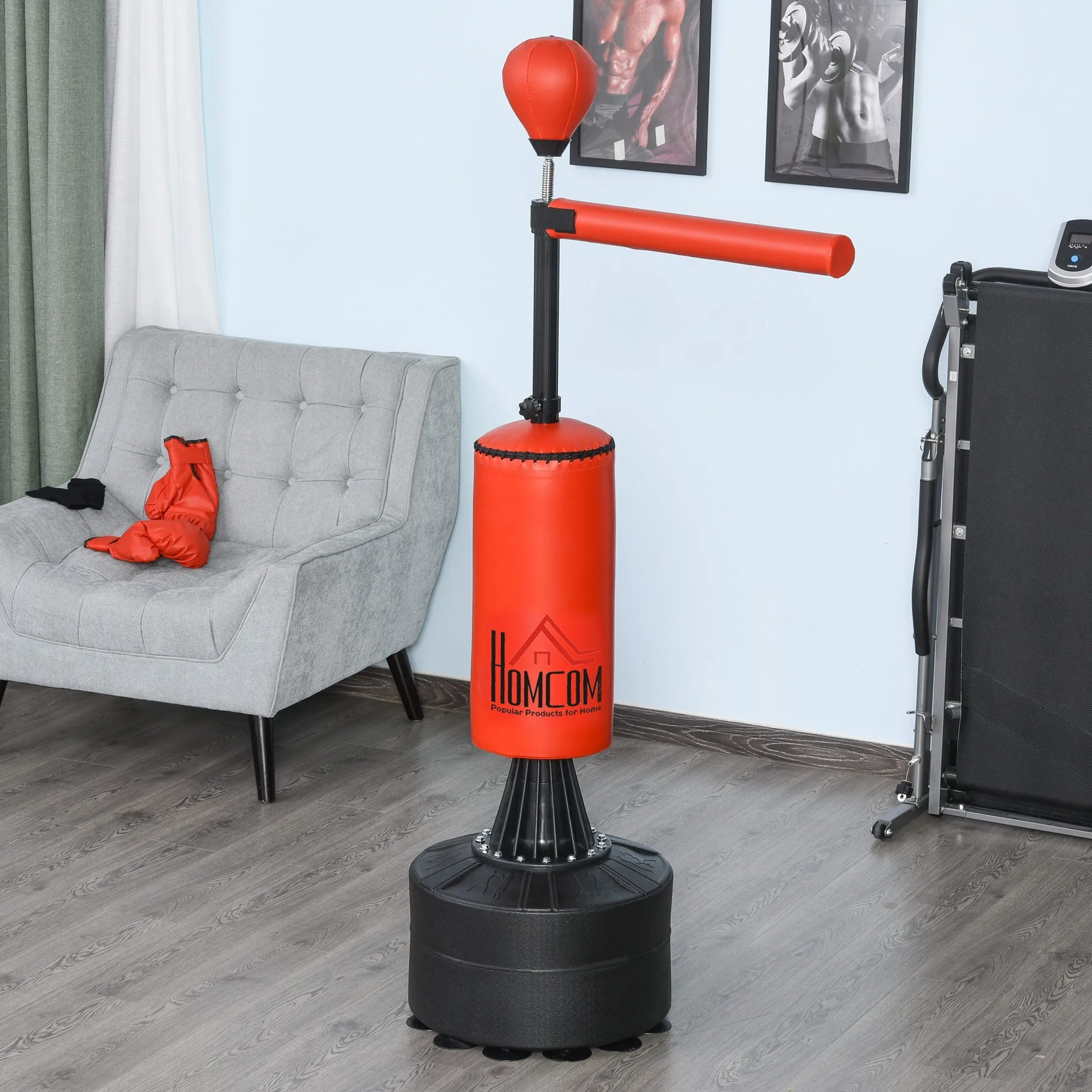 155-205cm 3-IN-1 Freestanding Boxing Punch Bag Stand with Rotating Flexible Arm Speed Ball Waterable Base