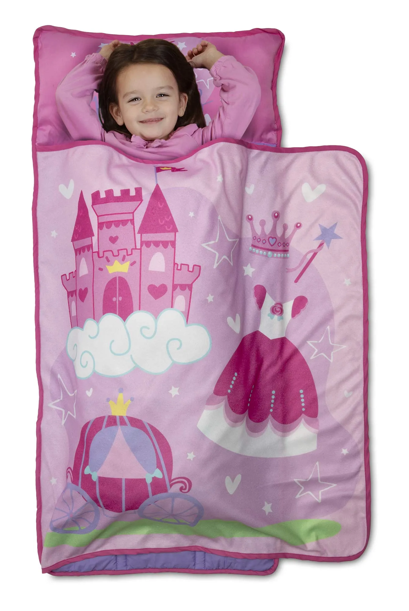 Baby Boom Funhouse Little Princess Kids Nap Mat Set – Includes Pillow and Fleece Blanket – Great for Girls Napping during Daycare or Preschool - Fits Toddlers, Pink