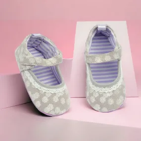 Baby Moo Textured Velcro Strap Anti-Skid Ballerina Booties - Grey