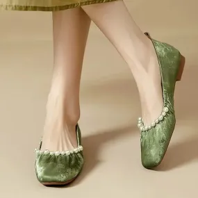 binfenxie  -  Women Bead Square Toe Flats Shoes Shallow Elegant Ballet Dance Soft Sole Shoes 2024 Autumn Dress Party Shoes Comfort Zapatos