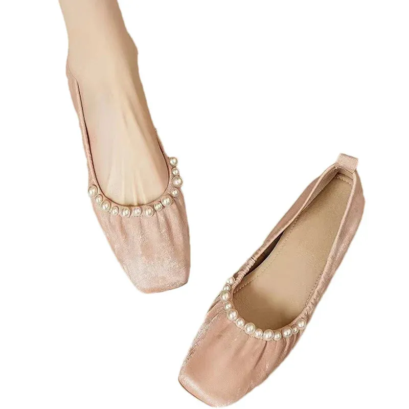 binfenxie  -  Women Bead Square Toe Flats Shoes Shallow Elegant Ballet Dance Soft Sole Shoes 2024 Autumn Dress Party Shoes Comfort Zapatos