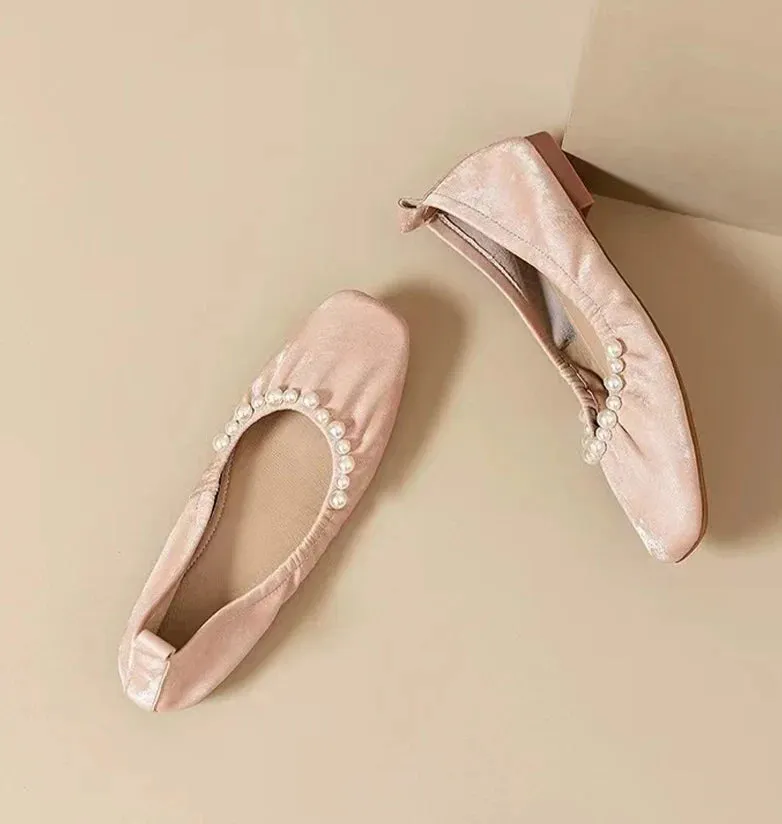 binfenxie  -  Women Bead Square Toe Flats Shoes Shallow Elegant Ballet Dance Soft Sole Shoes 2024 Autumn Dress Party Shoes Comfort Zapatos
