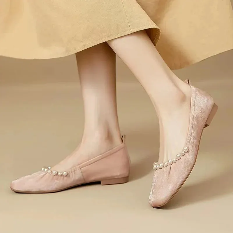 binfenxie  -  Women Bead Square Toe Flats Shoes Shallow Elegant Ballet Dance Soft Sole Shoes 2024 Autumn Dress Party Shoes Comfort Zapatos