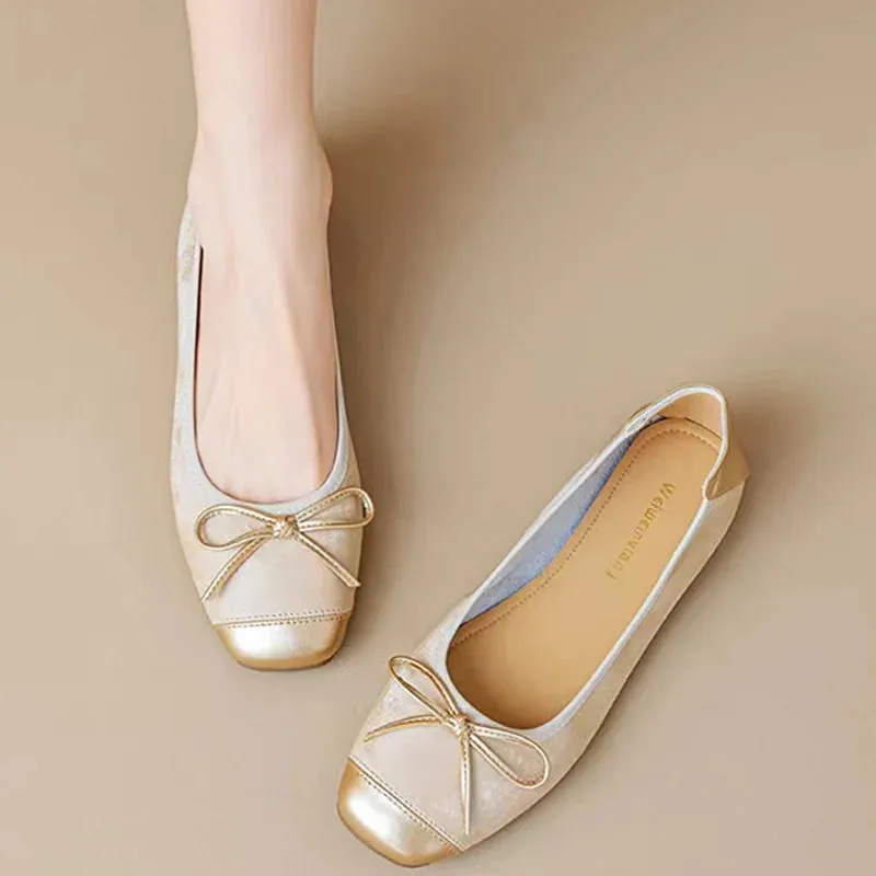 binfenxie  -  Women Flats Bow Ballet Dance Shoes Elegant Shallow Soft Sole Sandals 2024 Autumn Designer New Shoes Dress Party Mujer Zapatillas