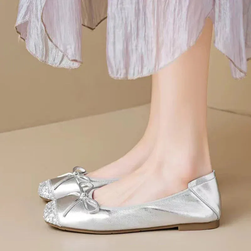 binfenxie  -  Women Flats Bow Ballet Dance Shoes Elegant Shallow Soft Sole Sandals 2024 Autumn Designer New Shoes Dress Party Mujer Zapatillas
