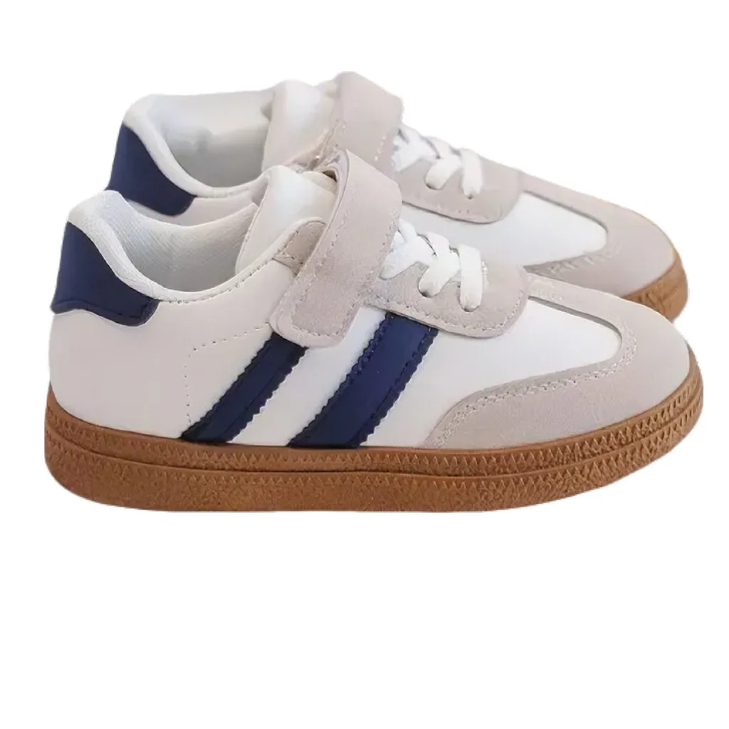 Boys Girls Stylish Kids’ Faux Leather Trainers with Stripes School Comfy Unisex Design
