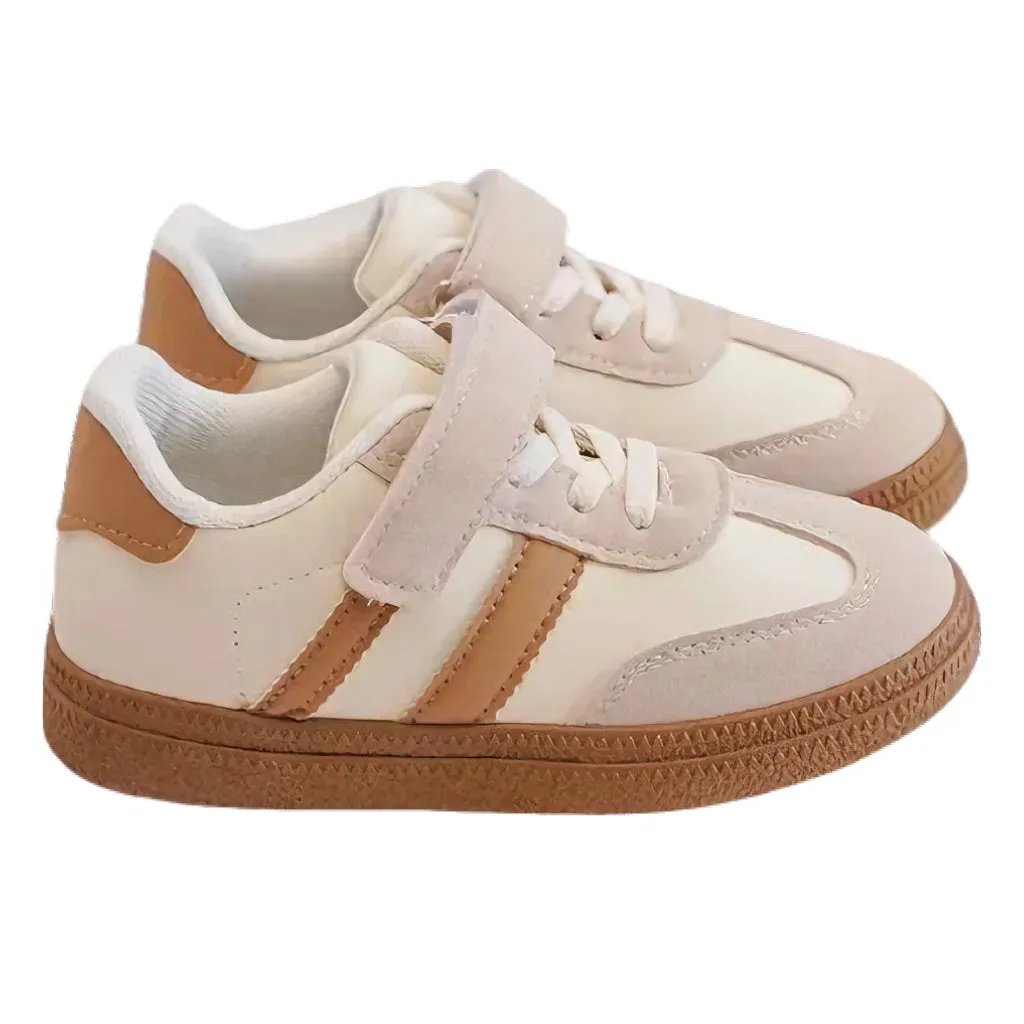 Boys Girls Stylish Kids’ Faux Leather Trainers with Stripes School Comfy Unisex Design