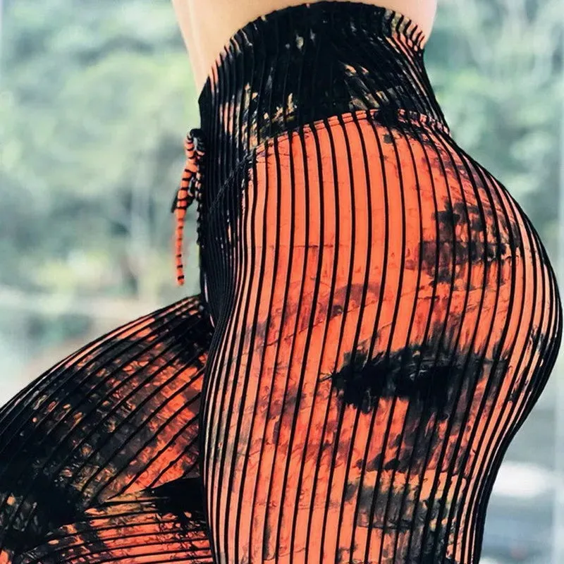 FCCEXIO Summer New Style Digital Printing Women's Tie-dye Leggings High Waist Fitness Workout Pants S-3XL