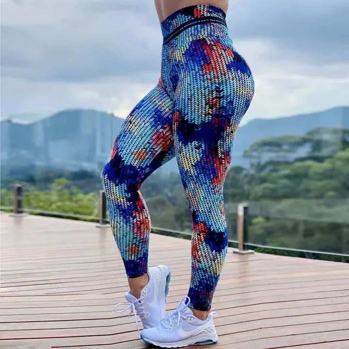 FCCEXIO Summer New Style Digital Printing Women's Tie-dye Leggings High Waist Fitness Workout Pants S-3XL