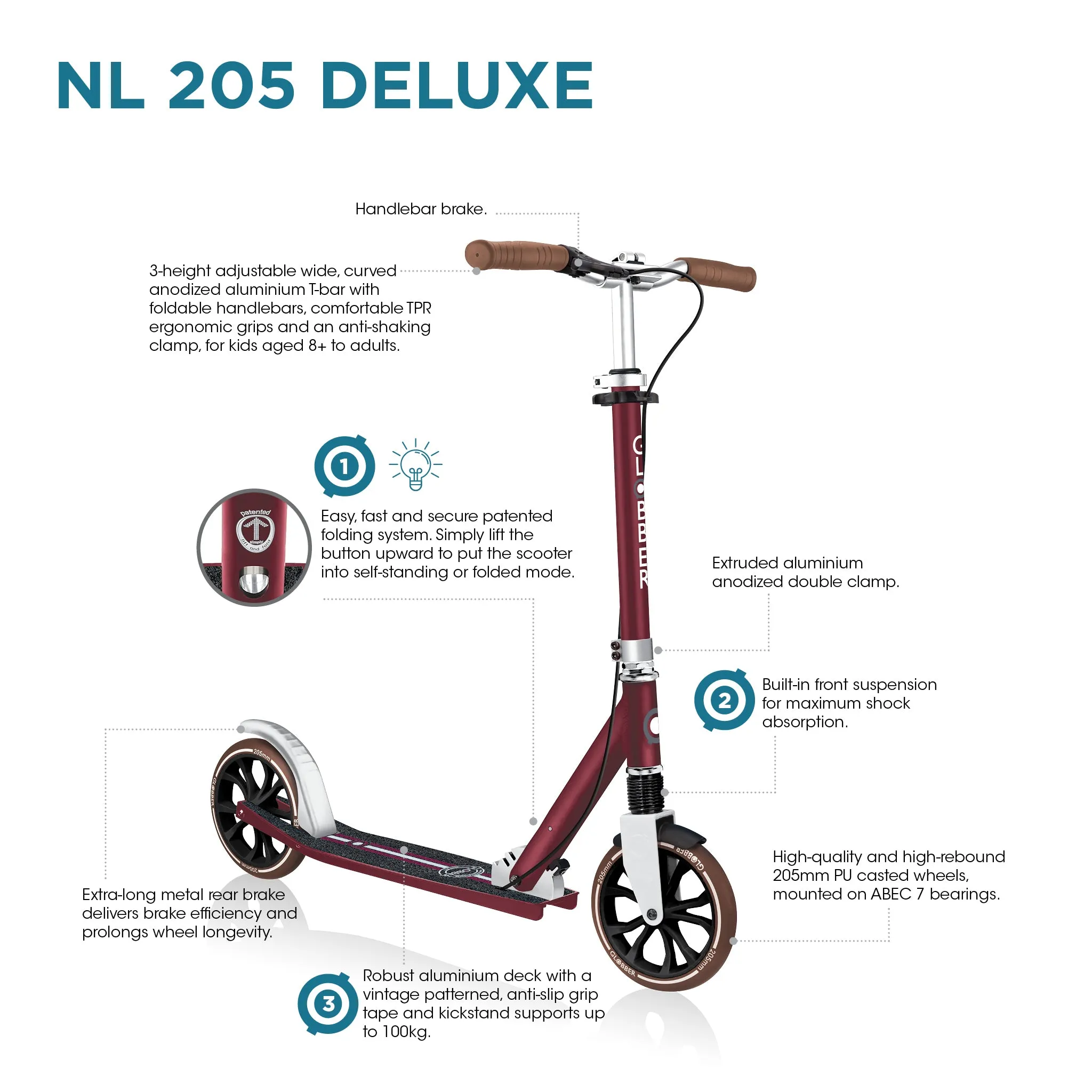 Globber NL 205 Deluxe Foldable Scooter - Vintage Black (8Y )