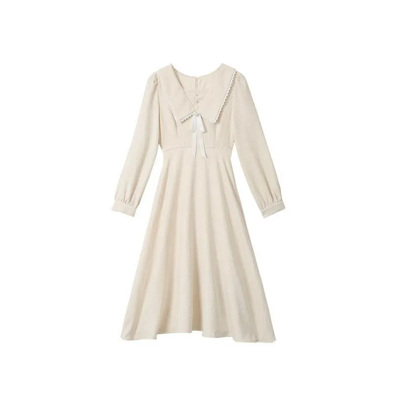 Joskaa Back to College White Midi Dress Women Casual Long Sleeve Elegant Vintage One Piece Dress Korean 2024 Autumn Outdoor Design Kawaii Clothing Chic
