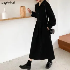 Joskaa Christmas Gift Dress Women Autumn Long Sleeve Black Elegant Mid-calf Maxi Dresses Womens Plus Size Office Lady High Waist Fashion Chic Daily