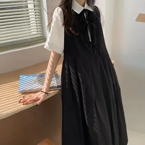 Joskaa Dress Sets Women Harajuku Drawstring Solid High Street Turn Down Collar Preppy Shirts Reversible Females Dresses Gothic Chic