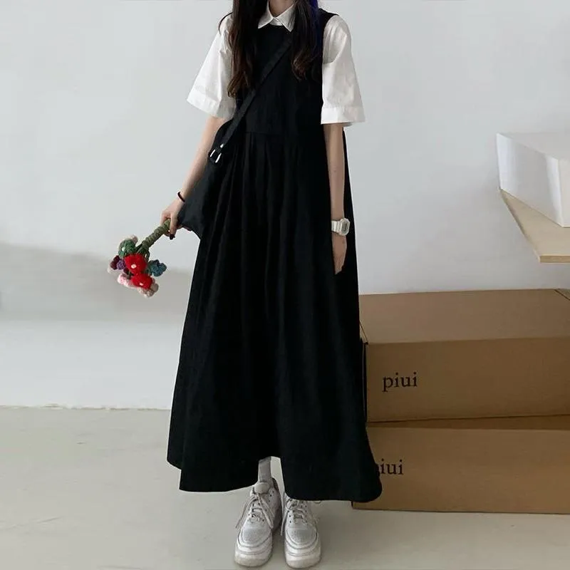 Joskaa Dress Sets Women Harajuku Drawstring Solid High Street Turn Down Collar Preppy Shirts Reversible Females Dresses Gothic Chic