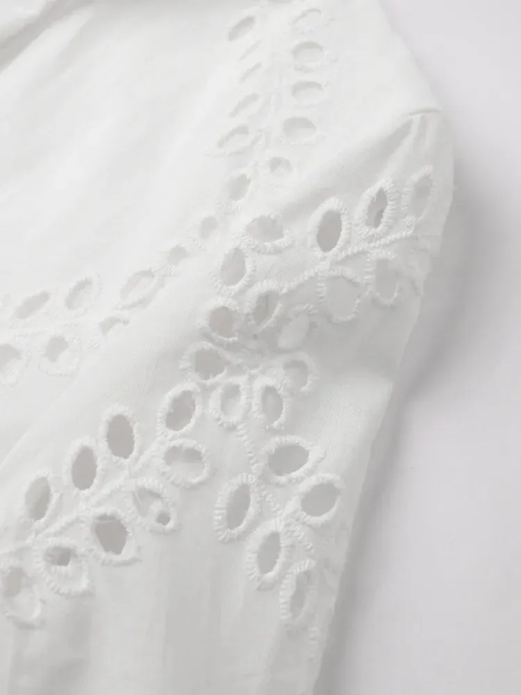 JOSKAA Elegant Embroidered Women's Midi Dress Chic Lapel Long Sleeve High Waist Lace Up Dresses 2024 Fashion Female Solid Vestidos