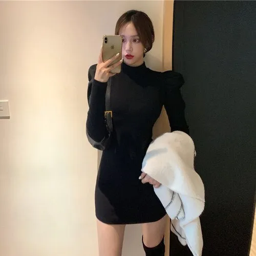 Joskaa hoco dresses Christmas Gift Dress Women One-shoulder Mini Sheath Black Solid Korean Style Sexy Club Soft Fit Chic Stylish High Street Spring Design Gothic