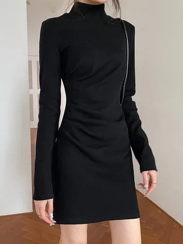Joskaa hoco dresses Christmas Gift Dress Women One-shoulder Mini Sheath Black Solid Korean Style Sexy Club Soft Fit Chic Stylish High Street Spring Design Gothic