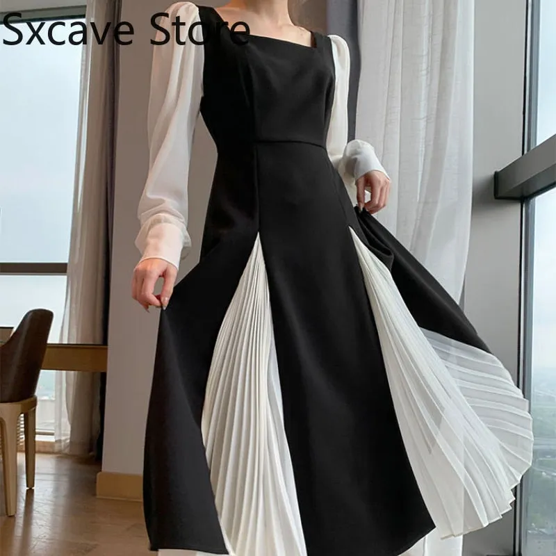 Office Lady Black Elegant Dress Women French Vintage Midi Dress Casual Party One Piece Dress Korean Fashion 2021 Autumn Chic