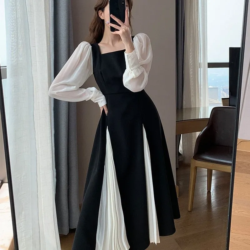 Office Lady Black Elegant Dress Women French Vintage Midi Dress Casual Party One Piece Dress Korean Fashion 2021 Autumn Chic