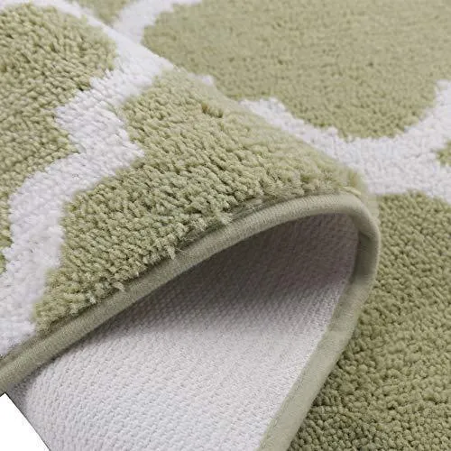 Office Marshal 2 Piece Bath Rug Set Non Slip Bathroom Shower Rug and U-Shaped Toilet Contour Mat Washable(20" x 32" 20"x 16.5"),Blue