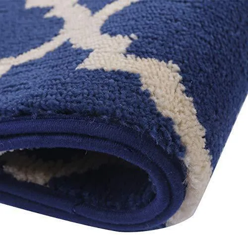 Office Marshal 2 Piece Bath Rug Set Non Slip Bathroom Shower Rug and U-Shaped Toilet Contour Mat Washable(20" x 32" 20"x 16.5"),Blue