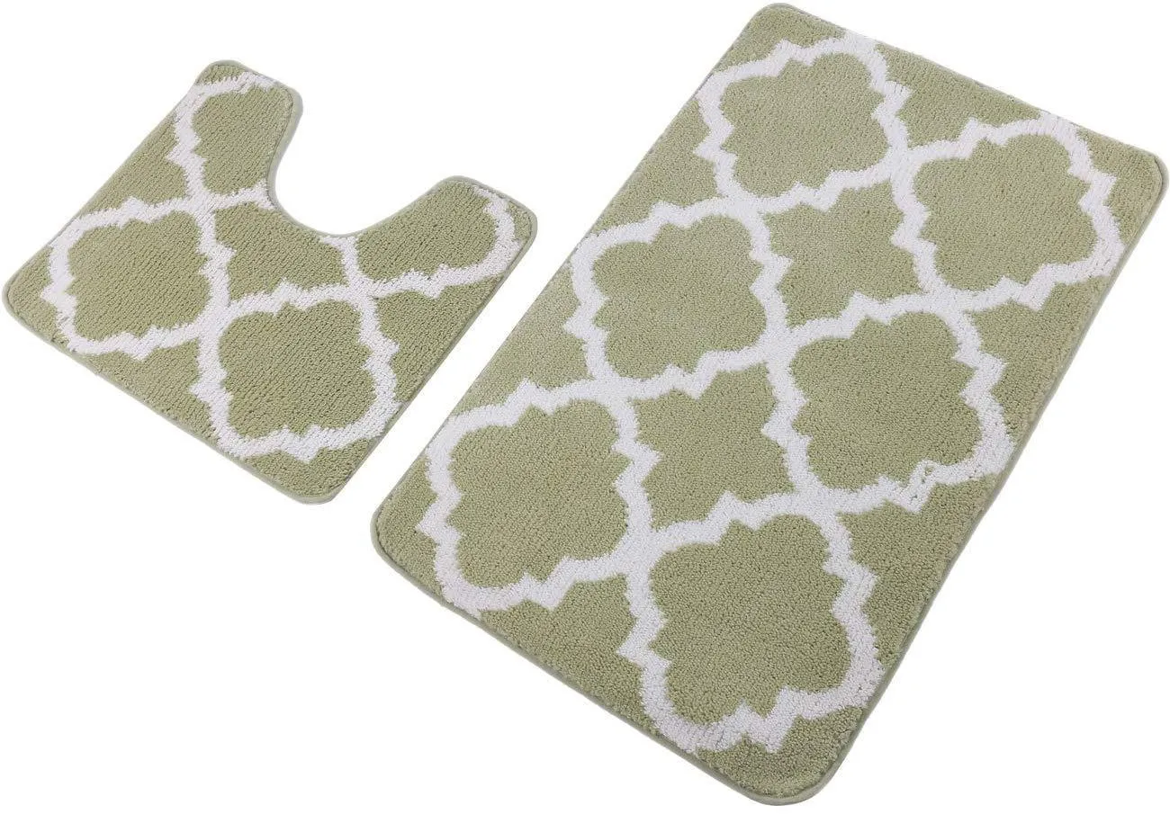 Office Marshal 2 Piece Bath Rug Set Non Slip Bathroom Shower Rug and U-Shaped Toilet Contour Mat Washable(20" x 32" 20"x 16.5"),Blue
