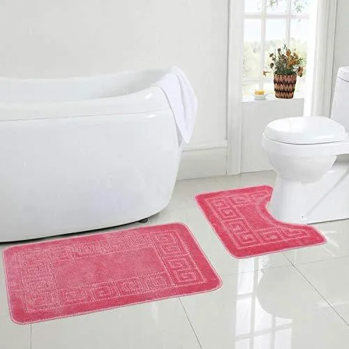 Office Marshal 2 Piece Bath Rug Set Non Slip Bathroom Shower Rug and U-Shaped Toilet Contour Mat Washable(20" x 32" 20"x 16.5"),Blue