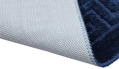 Office Marshal 2 Piece Bath Rug Set Non Slip Bathroom Shower Rug and U-Shaped Toilet Contour Mat Washable(20" x 32" 20"x 16.5"),Blue