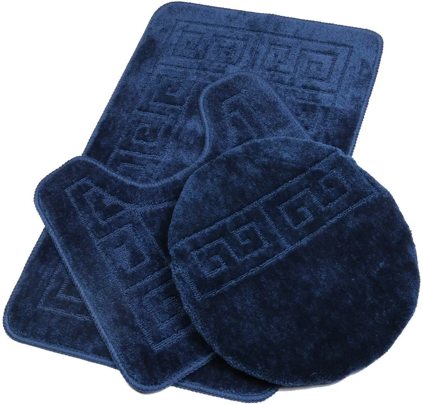 Office Marshal 2 Piece Bath Rug Set Non Slip Bathroom Shower Rug and U-Shaped Toilet Contour Mat Washable(20" x 32" 20"x 16.5"),Blue