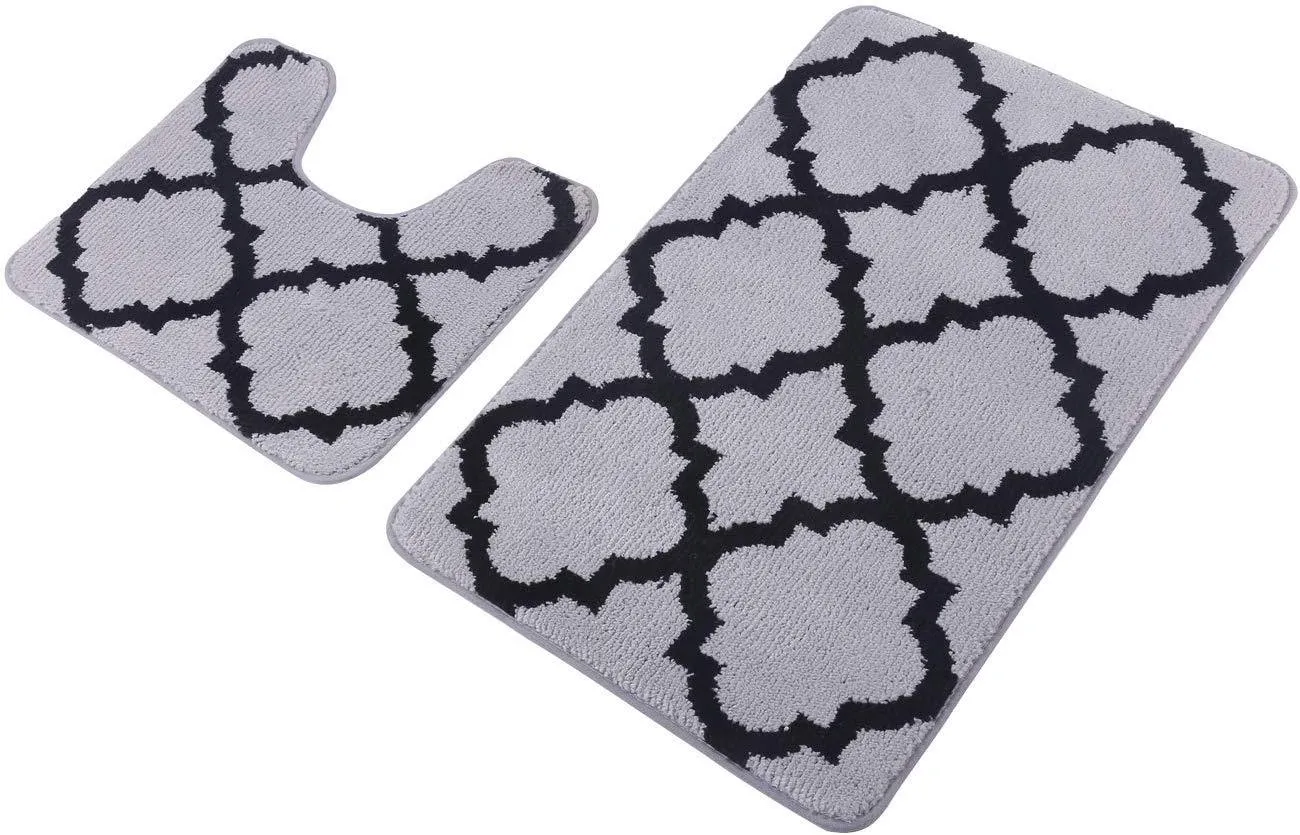 Office Marshal 2 Piece Bath Rug Set Non Slip Bathroom Shower Rug and U-Shaped Toilet Contour Mat Washable(20" x 32" 20"x 16.5"),Blue