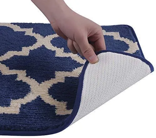 Office Marshal 2 Piece Bath Rug Set Non Slip Bathroom Shower Rug and U-Shaped Toilet Contour Mat Washable(20" x 32" 20"x 16.5"),Blue