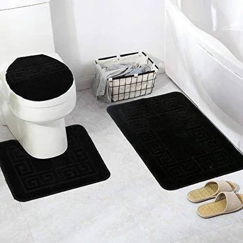 Office Marshal 2 Piece Bath Rug Set Non Slip Bathroom Shower Rug and U-Shaped Toilet Contour Mat Washable(20" x 32" 20"x 16.5"),Blue