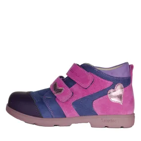 Szamos Kid Girl Supinated Sneakers Purple With Fuxia Velcro Straps And Heart Decor - Made In Europe