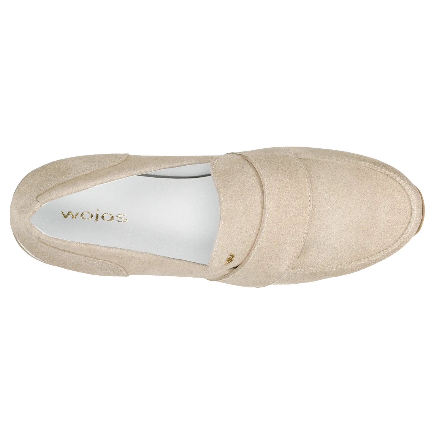 Wojas Beige Leather Loafers with Golden Logo | 4613564