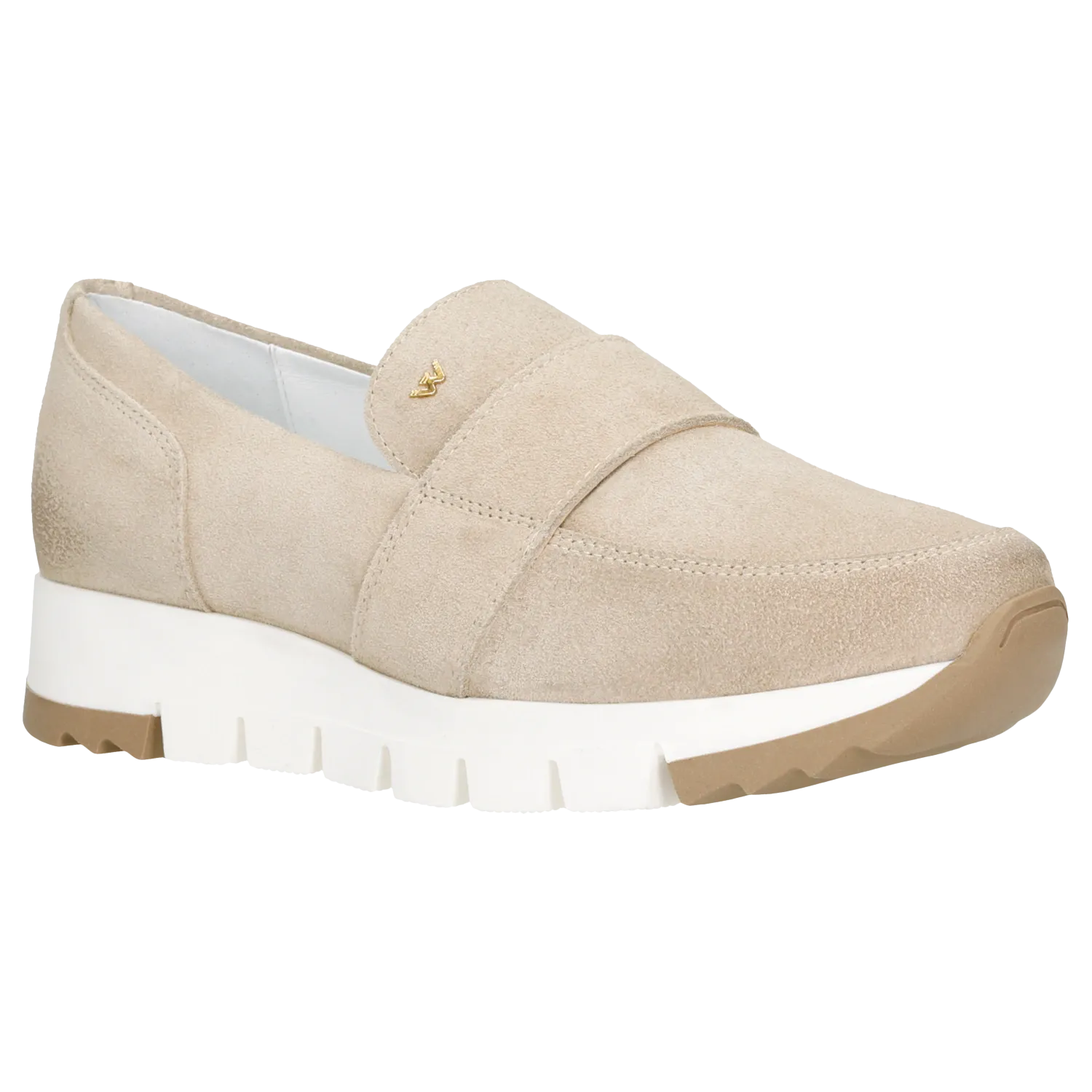 Wojas Beige Leather Loafers with Golden Logo | 4613564